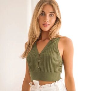 Free People Saturday Morning Olive Green Ribbed
Tank Top
